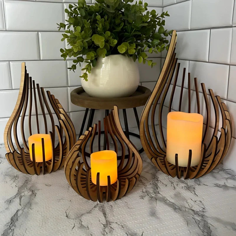 Teardrop Wooden Candle Holder 0