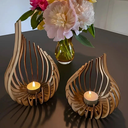 Teardrop Wooden Candle Holder 1