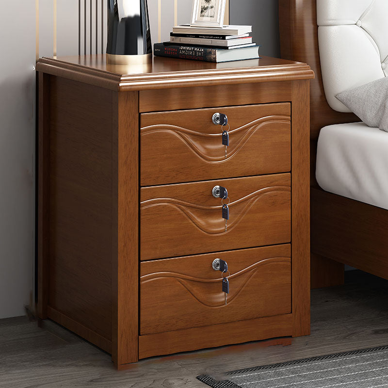 Solid Wood Lockable Nightstand 16